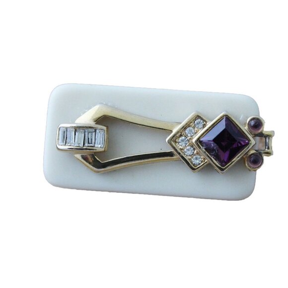 Handmade Domino Brooch With Rhinestones & Purple Gem Accents - Picture 1 of 4